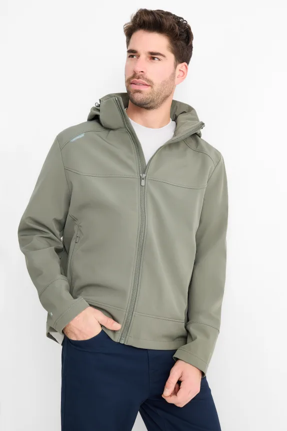 Softshell jacket with hood - water-repellent green