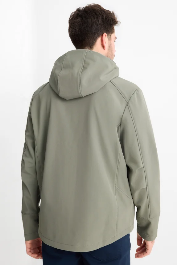 Softshell jacket with hood - water-repellent green