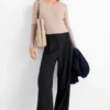 Cloth trousers - mid-rise waist - wide leg - pinstripes dark blue