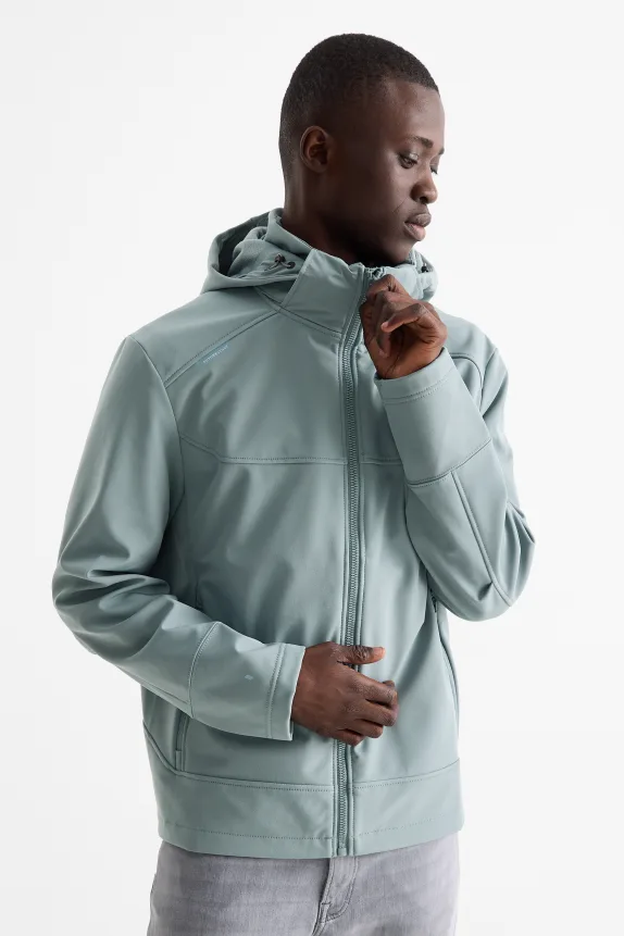 Softshell jacket with hood - water-repellent light blue