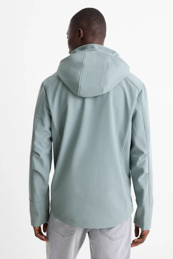 Softshell jacket with hood - water-repellent light blue
