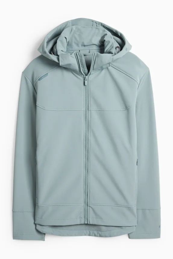Softshell jacket with hood - water-repellent light blue