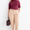 Cloth trousers with belt - high waist - barrel leg beige