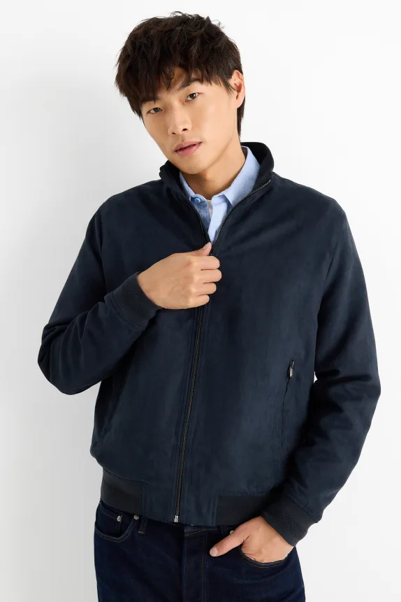 Bomber jacket - faux leather dark blue
