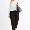 Cloth trousers with belt - high waist - barrel leg black