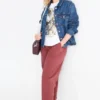 Cloth trousers with belt - high waist - barrel leg bordeaux
