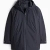 Jacket with hood - lined - water-repellent dark blue