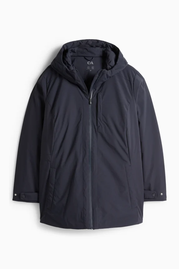 Jacket with hood - lined - water-repellent dark blue
