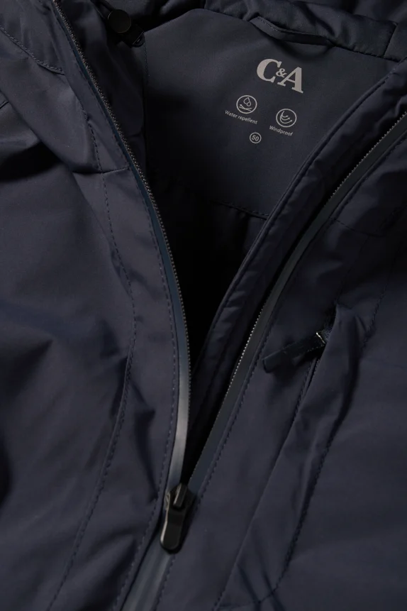 Jacket with hood - lined - water-repellent dark blue