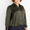 Satin blouse - pinstripes dark green