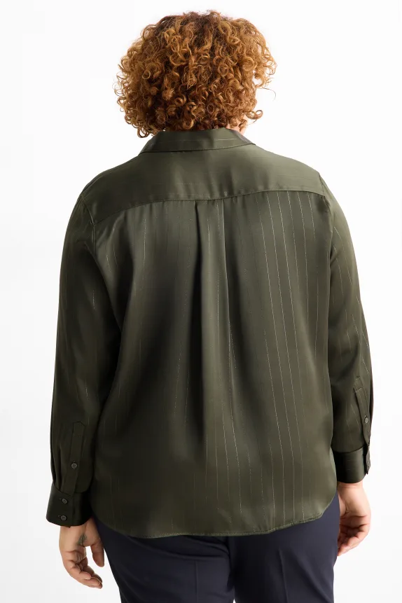 Satin blouse - pinstripes dark green