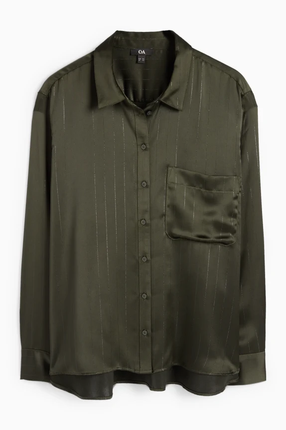 Satin blouse - pinstripes dark green
