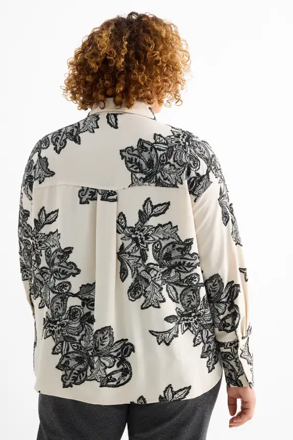 Blouse - floral - textured black / beige