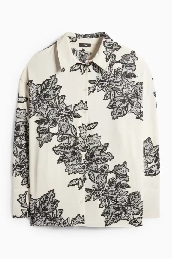 Blouse - floral - textured black / beige