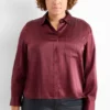 Satin blouse - pinstripes bordeaux