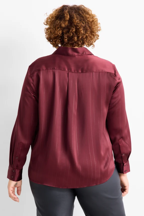Satin blouse - pinstripes bordeaux