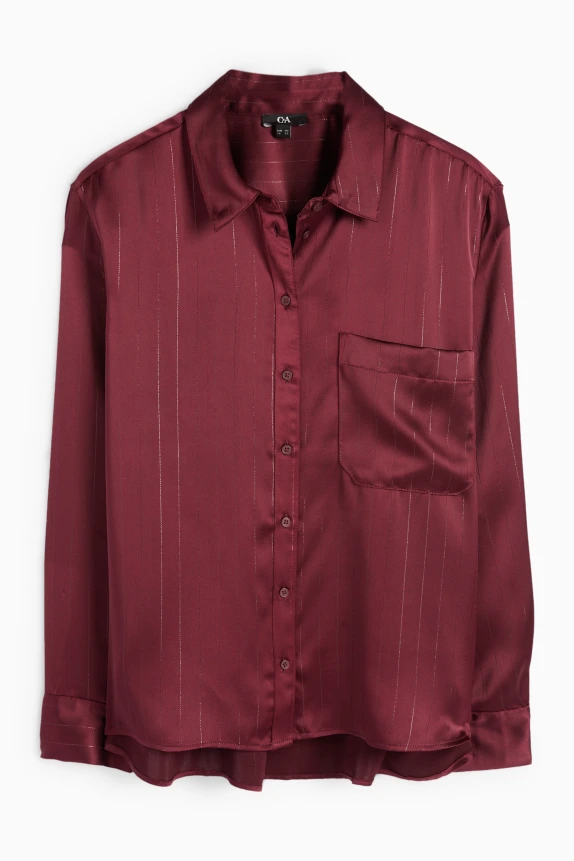 Satin blouse - pinstripes bordeaux