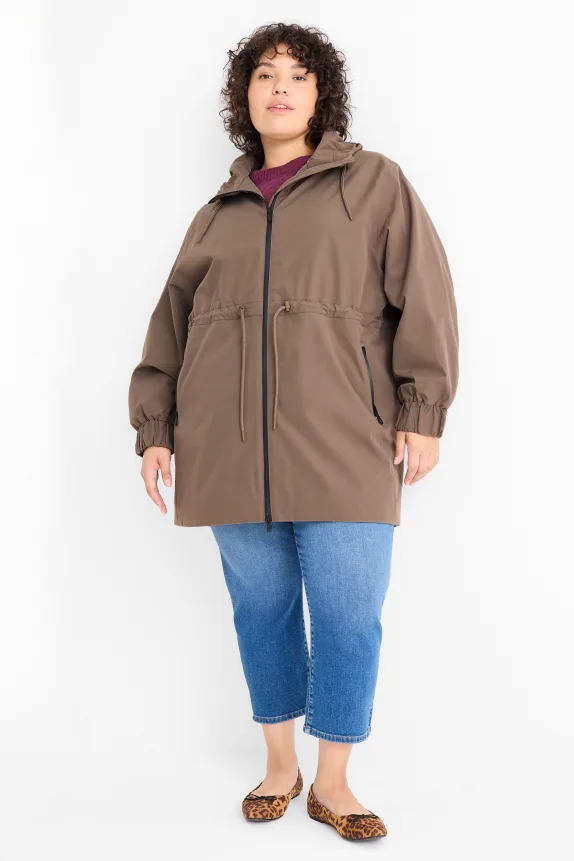 Raincoat with hood - lined - waterproof brown