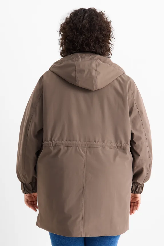 Raincoat with hood - lined - waterproof brown