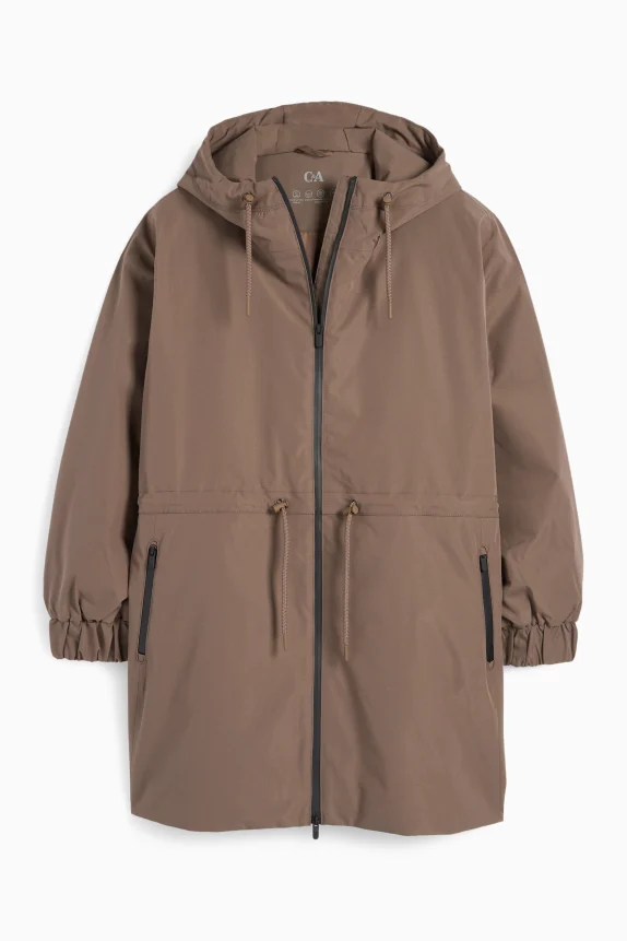 Raincoat with hood - lined - waterproof brown