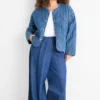 Cloth trousers - high waist - wide leg - denim look blue denim