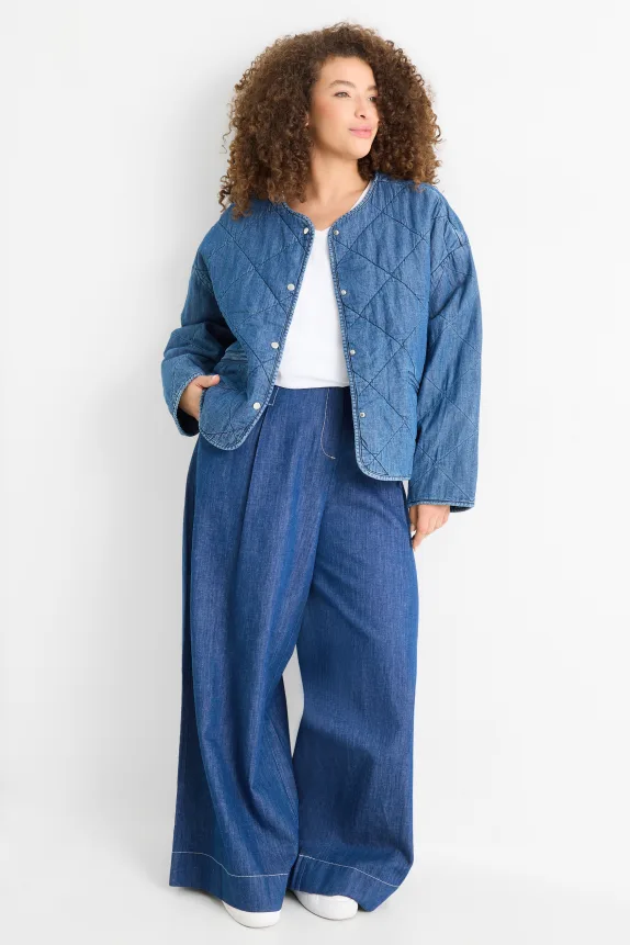Cloth trousers - high waist - wide leg - denim look blue denim