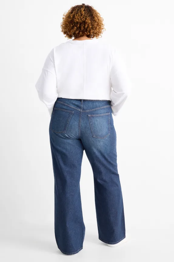 Wide leg jeans - high waist blue denim