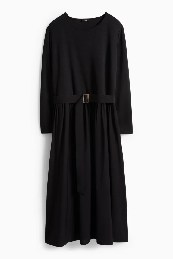 Fit & flare dress with belt black