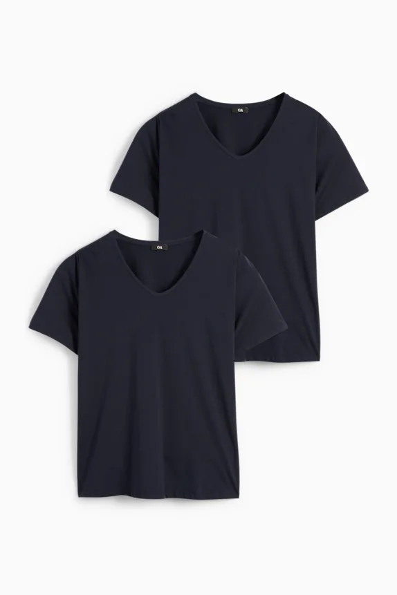 Multipack of 2 - V-neck T-shirt - LYCRAÂ® dark blue