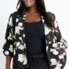 Long blazer - relaxed fit - floral black / white