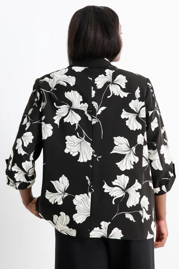 Long blazer - relaxed fit - floral black / white