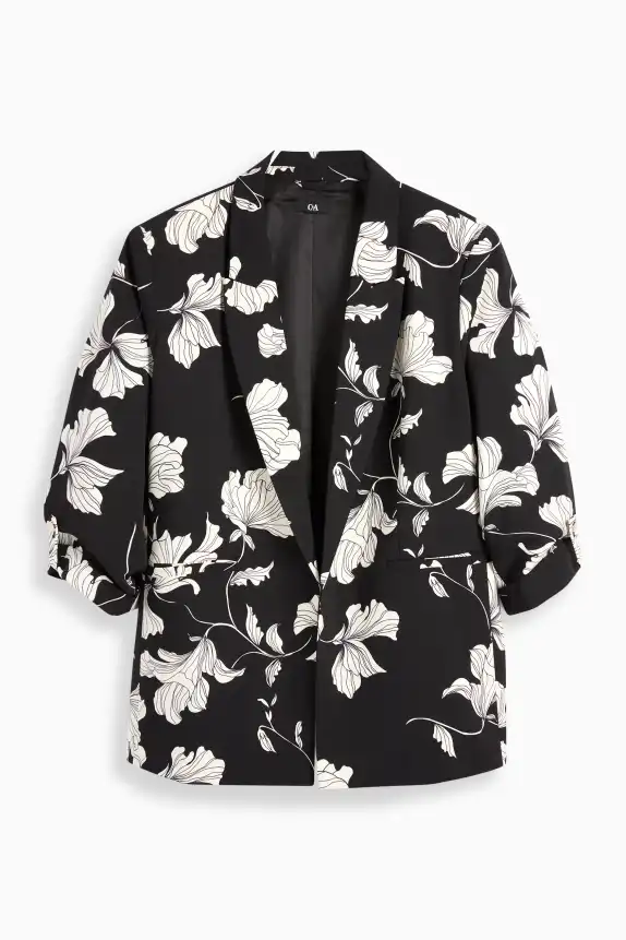 Long blazer - relaxed fit - floral black / white