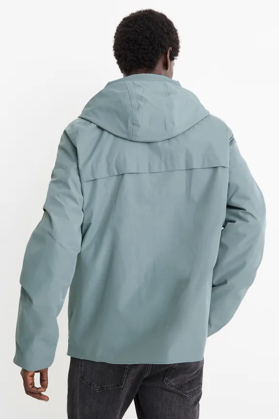 Jacket with hood - lined - waterproof light blue