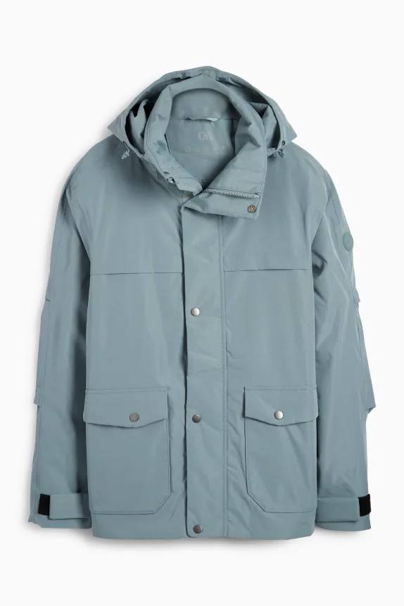 Jacket with hood - lined - waterproof light blue