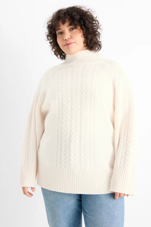 Polo neck jumper with cashmere - wool blend white