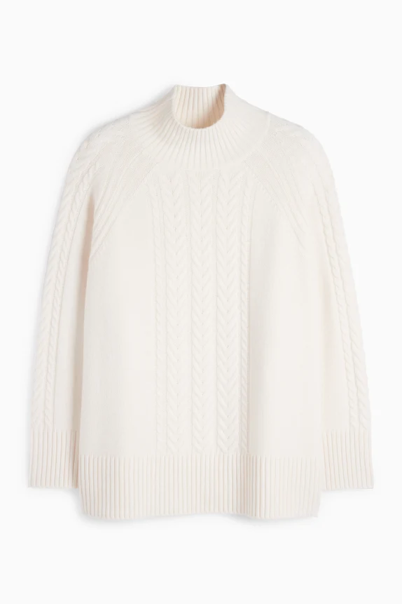 Polo neck jumper with cashmere - wool blend white