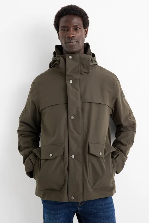 Jacket with hood - lined - waterproof khaki