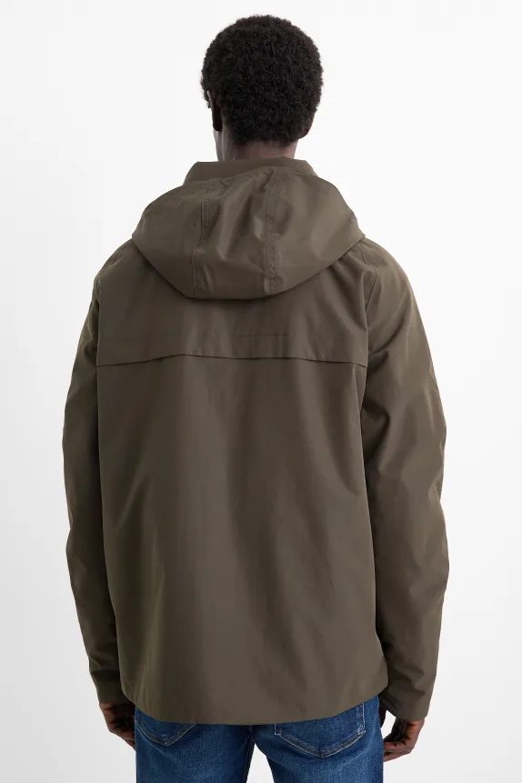 Jacket with hood - lined - waterproof khaki