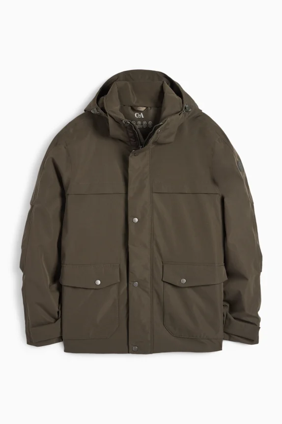 Jacket with hood - lined - waterproof khaki