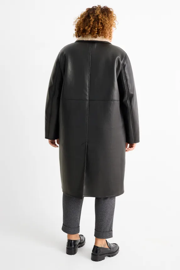 Faux shearling coat - faux leather black