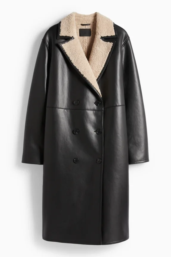 Faux shearling coat - faux leather black