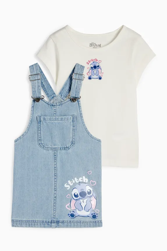 Lilo & Stitch - set - short sleeve T-shirt and denim pinafore dress denim-light blue
