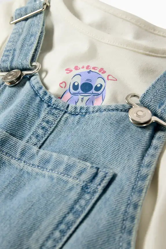 Lilo & Stitch - set - short sleeve T-shirt and denim pinafore dress denim-light blue