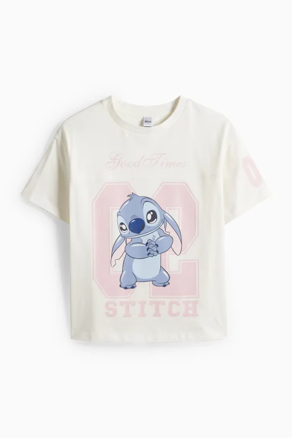 Lilo & Stitch - short sleeve T-shirt white / rose