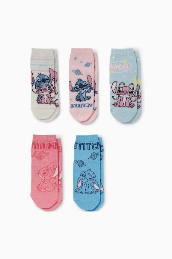 Multipack of 5 - Lilo & Stitch - socks with motif rose / blue