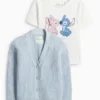 Lilo & Stitch - set - short sleeve T-shirt and cardigan white / blue