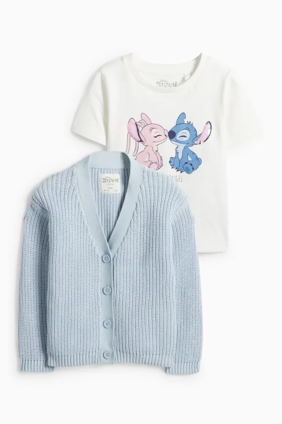 Lilo & Stitch - set - short sleeve T-shirt and cardigan white / blue