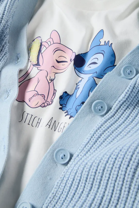 Lilo & Stitch - set - short sleeve T-shirt and cardigan white / blue