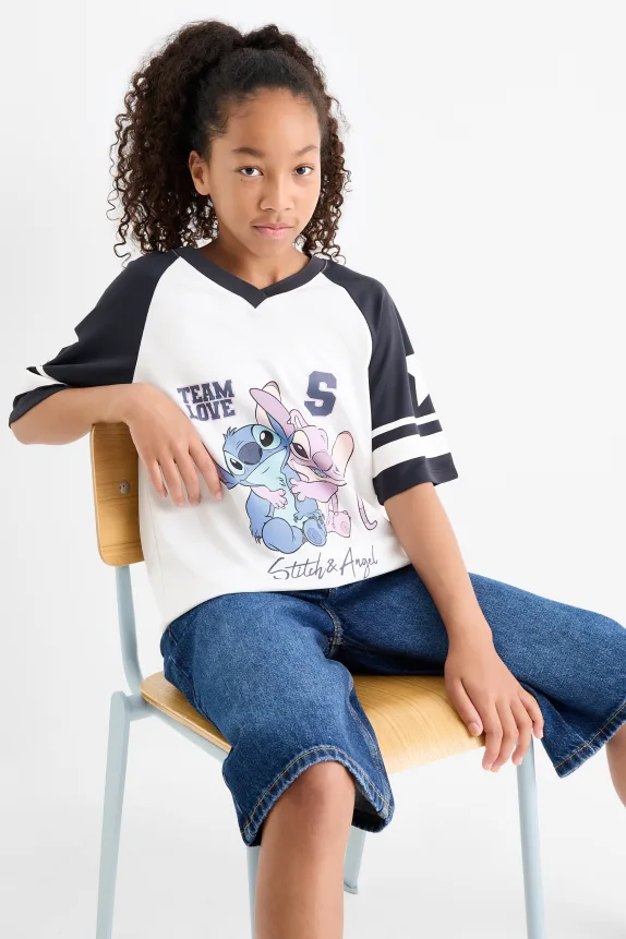 Lilo & Stitch - short sleeve T-shirt dark blue / white
