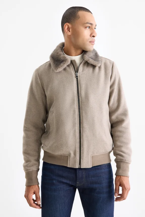 Jacket with faux fur trim beige